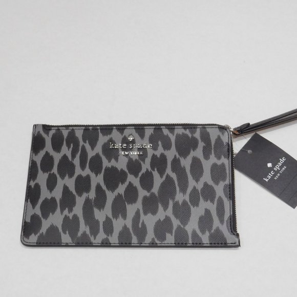NWT Kate Spade Gray & Black Print Wristlet - Picture 2 of 4